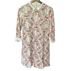 Next UK floral print cotton shift dress modest high neck long sleeve vintage